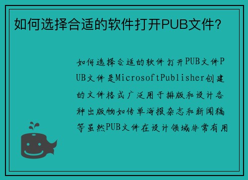 如何选择合适的软件打开PUB文件？